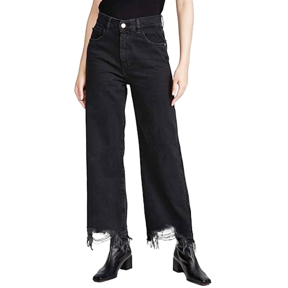 NWT DL1961 premium denim Hepburn wide leg high rise ankle jeans in Lark black 26